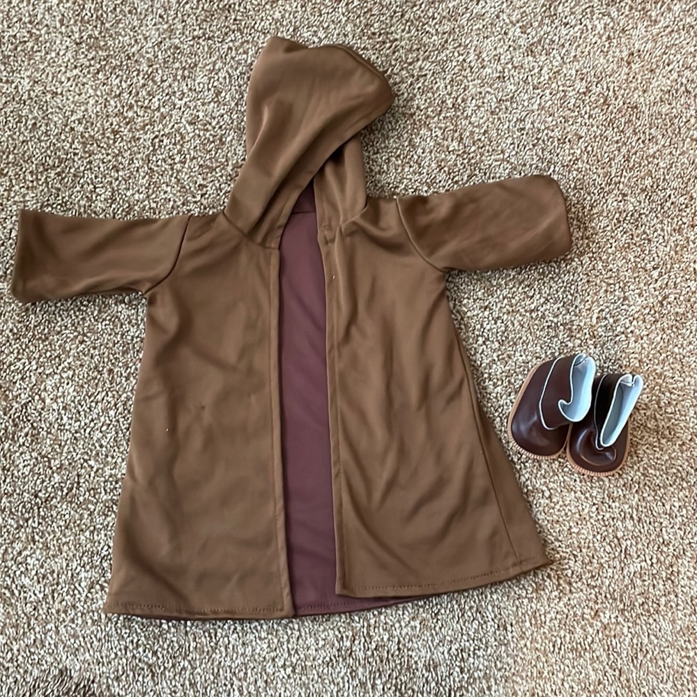 Our generation doll, brown cloak, and boots
